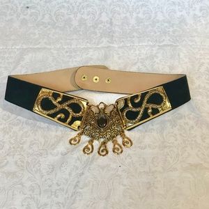 Leatherock Suede Black Belt w/Gold  M(34”)